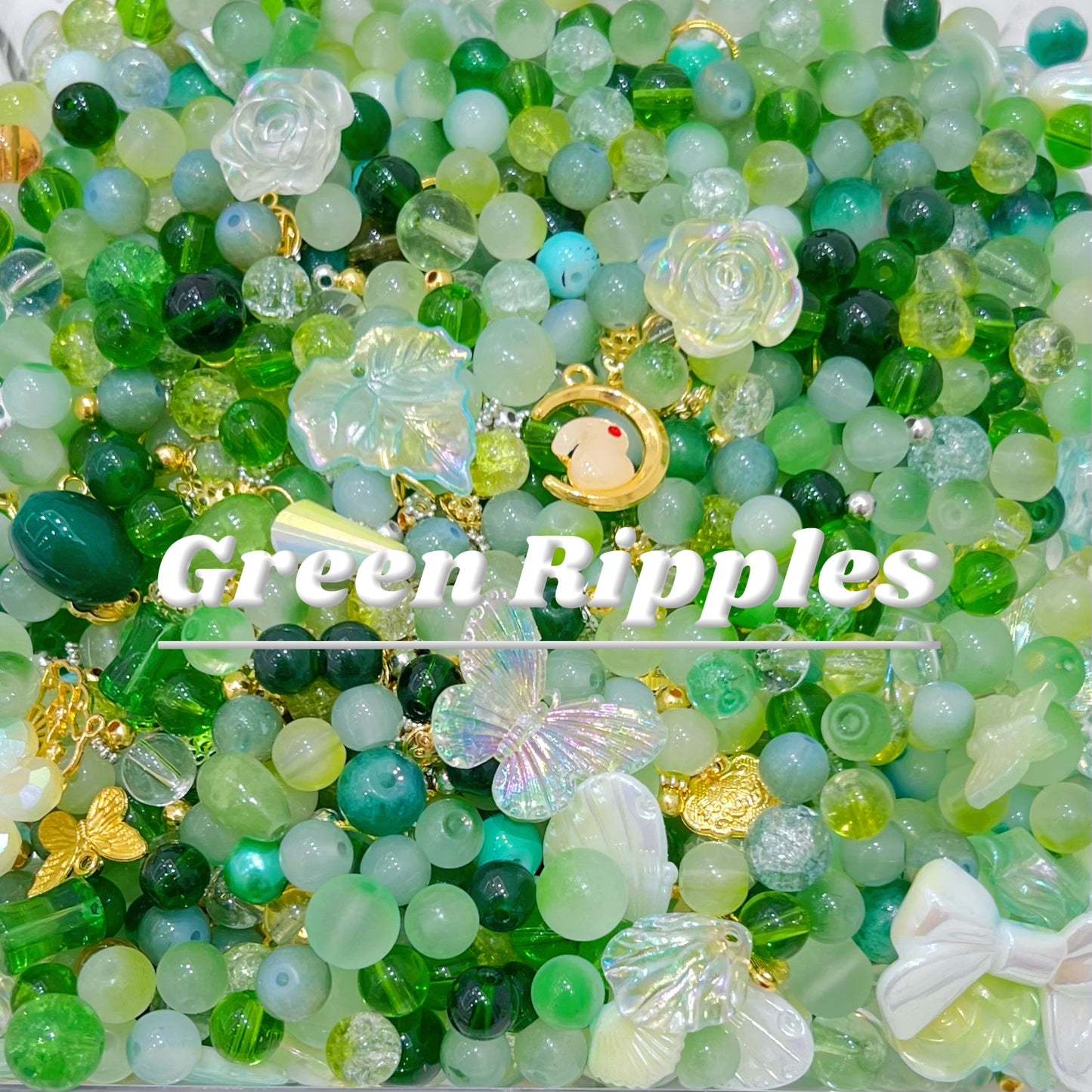 Beads Mix – Green Ripples Acrylic Beads (Sold by Ounce, DIY Jewelry Making)